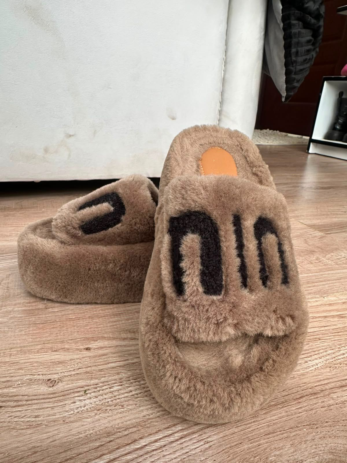Camel plush platform slides by Queen Keke